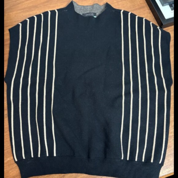 ANN TAYLOR STRIPE BLACK TAN COMBO MOCK NECK SWEATER VEST TOP SLEEVELESS XL - Picture 5 of 5
